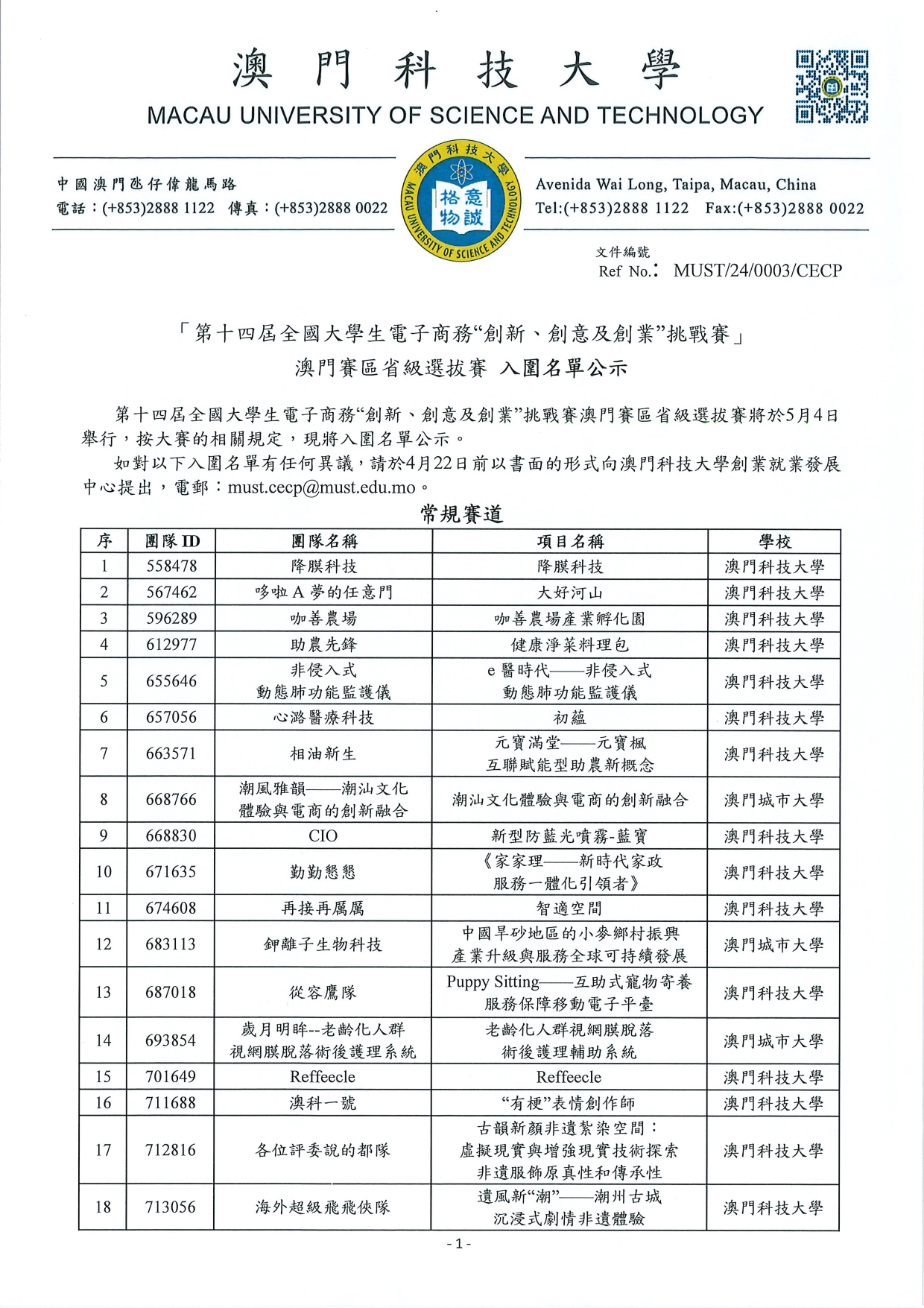 省級賽 澳門賽區入選名單 page 0001